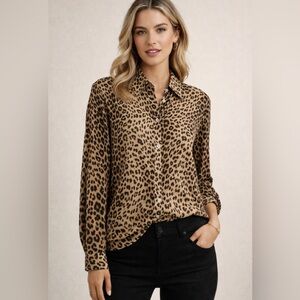 Vintage Y2K Allison Taylor Silk Leopard Print Blouse Womens XL Perfect Condition